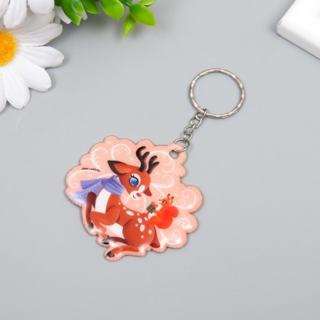 PVC keychain "Olenenok in a scarf and a squirrel with a gift" Soft 6x5.9 cm-1