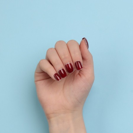 Wine overhead nails, 12 pcs, with adhesive plates, soft square shape, burgundy/silver color-15