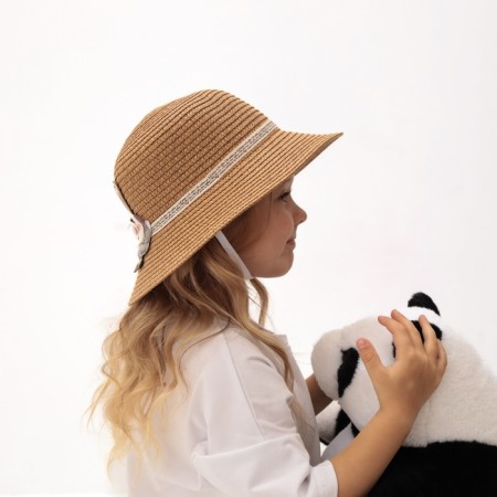 Hat for the girl Minaku "Bunny", brown color, river 52-1