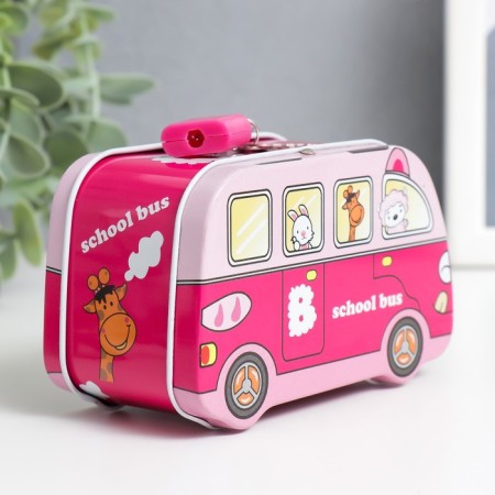 Piggy bank Metal with a lock "Beasts on the bus" MIX 11x5.5x6.7 cm-4
