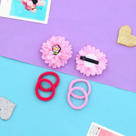 Set for hair "Ormoral" (4 elastic bands, 2 clamps 4 cm) chamomile shine, pink-2