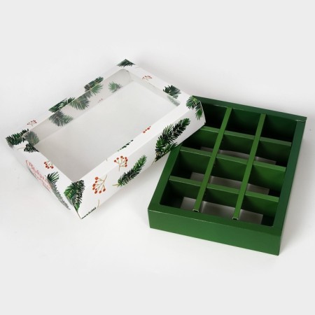 New Year. Box for 12 sweets "Christmas tree branches", 19 x 15 x 3.6 cm, confectionery packaging-4