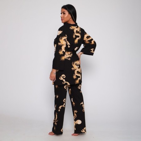 Female set (robe/top/pants), black color, size 48-2