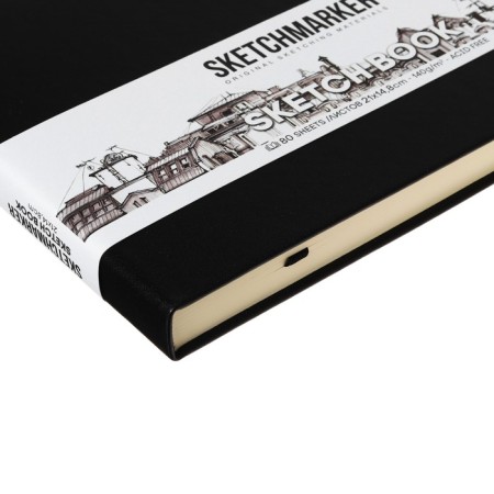 Sketchmarker sketchbook, 148 x 210 mm, 80 sheets, solid leather cover, black, block 140 g/m2-2