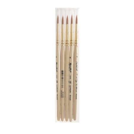 Synthetic brush, round, hard, shortened insert, rubloff series 1310 No. 4, short handle is saturated with varnish, yellow clip-3