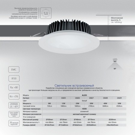 The built -in LED LED Feron Al253, IP20, LED, 40 W, 230x230x76 mm, white color-1