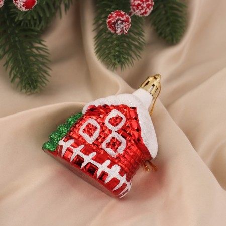 Jewelry decoration "House in the Snow" (set 2 pcs) 7x6 cm, red-1