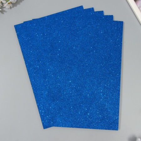A set of glitter foamiran (5 sheets) 2 mm, 20x30 cm, blue