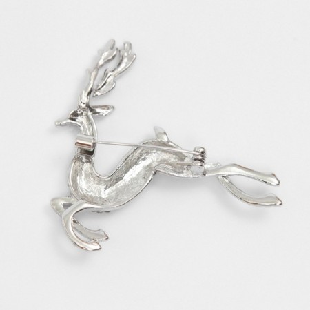 New Year! New Year's Brooch "Deer", white color in silver-2