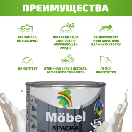 Acrylic paint for furniture and wooden tree, rainbow 115 Base a 0.9 liter-4