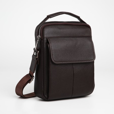 Male bag over the shoulder, Textura, 2 external pockets, brown color