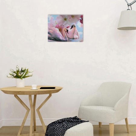 Picture on canvas "Swans under flowers" 30x40 cm-1