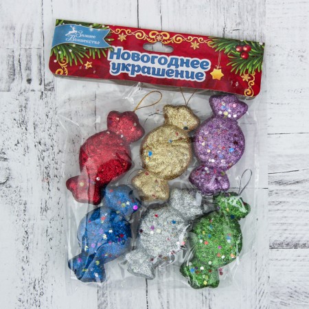 Christmas tree decoration "Fands with sparkles" (set 6 pcs) 3.5x7.5 cm, mix-2