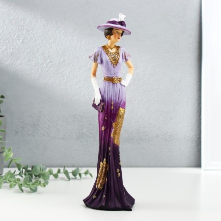Polystone souvenir "Lady in a lilac-violet dress, in a hat, with a clutch" 9.5x9x32 cm-1