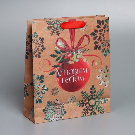 Craft vertical “Snowflake” package, m 26 x 30 x 9 cm, new year-2