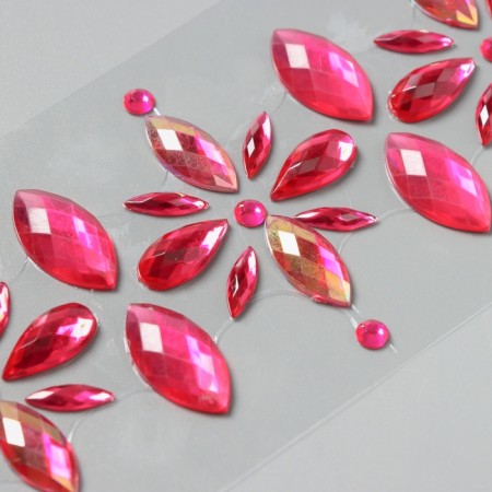 Sticker of rhinestones plastic "Flowers" raspberry 25x8.5 cm-2