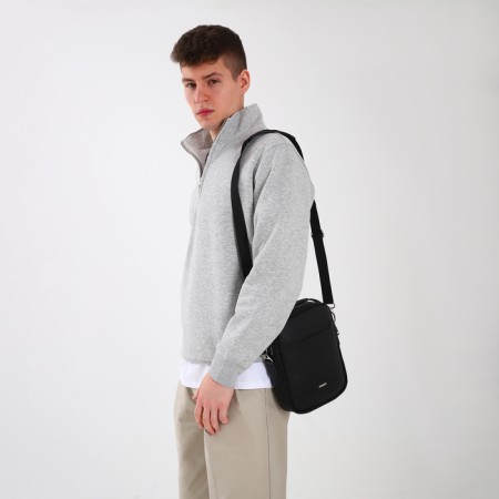Male bag over the shoulder, Textura, artificial leather, black color-7