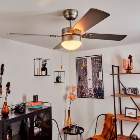 Ceiling fan with Gelsina, E14, 1x60W lamp, steel, nickel, glass, white-1