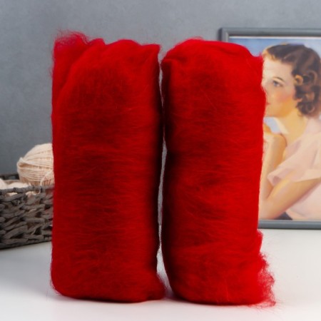 Fasting wool "cardoches" 100% half -toned wool 100g (046 red) mix-1