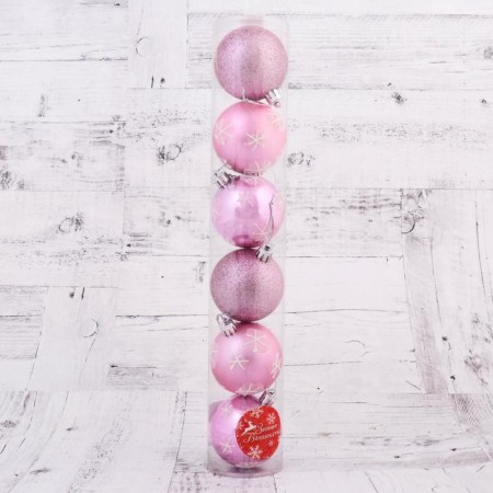 Set of balls plastic D-6 cm, 6 pcs "snowflakes" pink-1