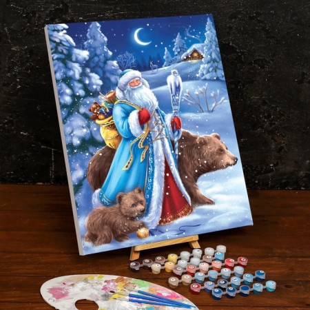 Picture on numbers on canvas with the subframe "New Year! Santa Claus ", 40 × 50 cm-1