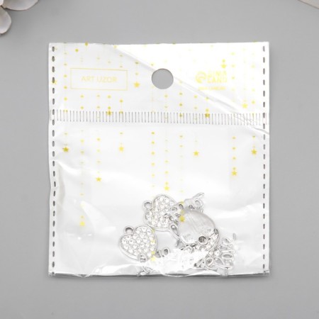 Decor for creativity metal, rhinestones "heart with the inscription" silver 0.2x1.8x2.1 cm-2