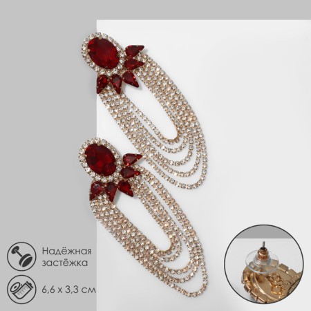 Earrings with “Party” rhinestones, 5 rows, red-white color in gold