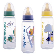 A bottle for feeding with a latex nipple, 250 ml, from 0 months., Mix color