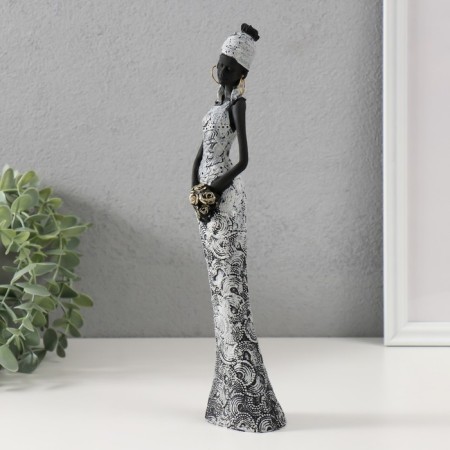 Souvenir Polystone "African in white with golden flowers" 4.8x7x29 cm-3