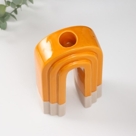 Ceramics candlestick for 1 candle "Scar" sand-orange 10.3x6.2x18 cm-5