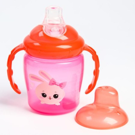 Drunker - children's impotion with soft nose "Bunny Polly", 250 ml., With handles, pink color-3