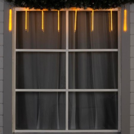 Garland “icicles” 2.5 × 0.3 m, IP65, transparent thread, 192 LED, yellow glow with a drain effect, 12 V effect-2