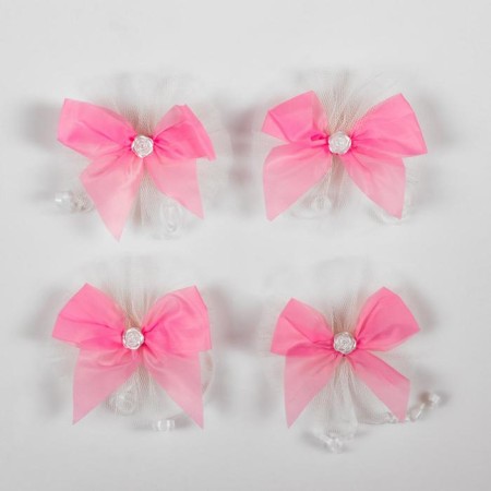 Bows on the handles of a wedding car, 4 pcs., Pink-1