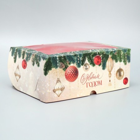 Box for cupcakes is folding with bilateral application "Happy New Year", 25 x 17 x 10 cm, new year-2