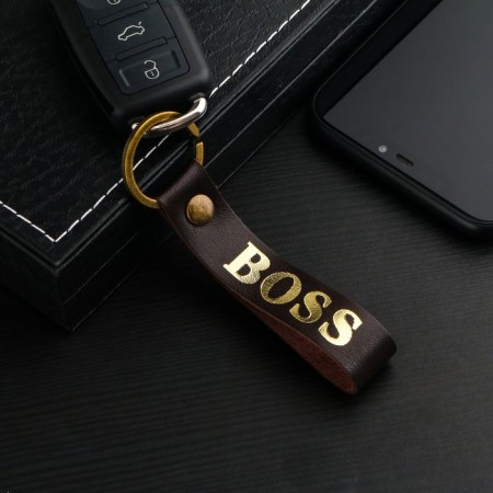 Leather keychain for a car key, strap, genuine leather, brown, boss-1