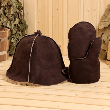 Set for a bath of sheepskin, hat, mitten "premium"