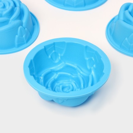 A set of baking forms “Rose”, silicone, 8 × 3.5 cm, 6 pcs, color mix-3
