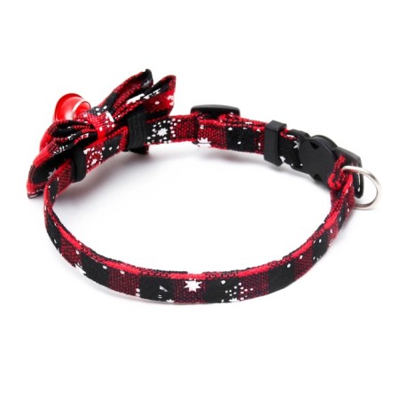 Textile collar with snowflakes and a tambourine, 30 x 1 cm, red-black-2