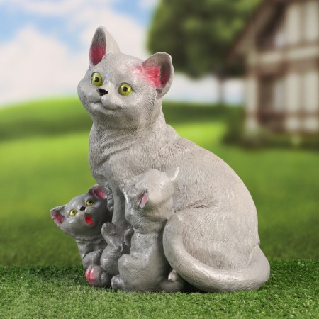 Garden figure "Cat with kittens" gray, 27x22x15cm-1
