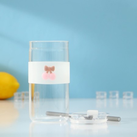Glass glass with a lid and tube "Frutis", 410 ml, color mix-2