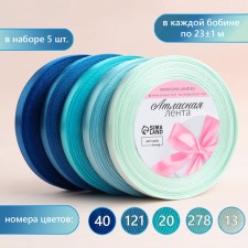 A set of satin ribbons, 5 pcs, size 1 tape: 10 mm × 23 ± 1 m, color blue spectrum