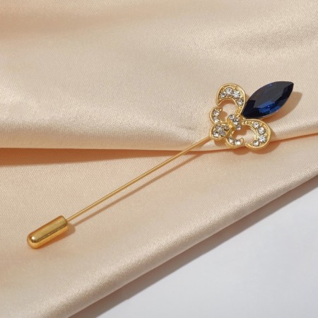 Lilia Royal pin 7.6cm, white-blue color in matte gold-4