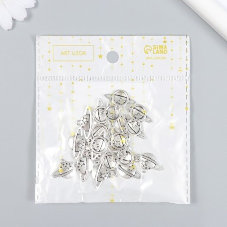 Decor for creativity Metal "Saturn with stars" set of 20 pcs silver 2.1x1.3 cm-3