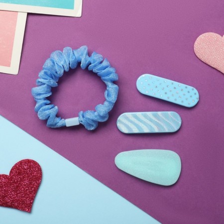 Hair set "Toliman" 4 pcs (1 elastic band-6 cm, 3 invisible- 5 cm) blue-1