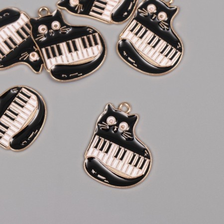 Decor for creativity metal, enamel "A cat with a synthesizer" 2.3x2.2 cm