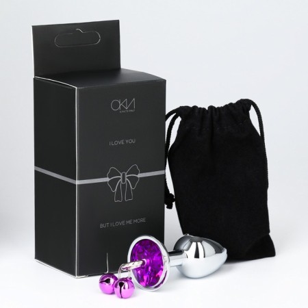 Анальная пробка Оки-Чпоки, с бубенчиками, кристалл тёмно- фиолетовый, D = 28 мм-3
