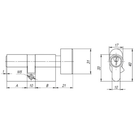 Ax102.60 mm cylinder mechanism, 25x10x25, 5 keys, brass color-1