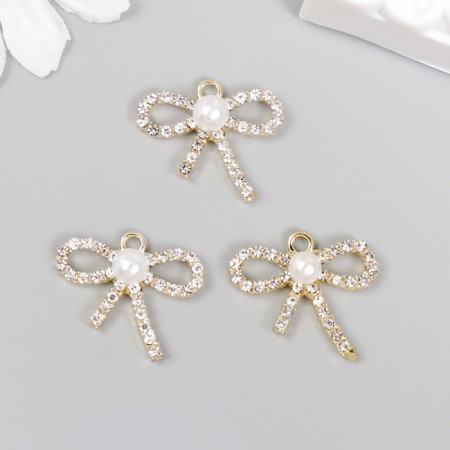 Decor for creativity metal, rhinestones "Bant with pearl" gold 2x2.2 cm-2