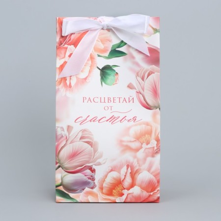 Gift package with a ribbon, packaging, “bloom with happiness”, 13 x 23 x 7 cm-1