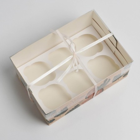 Capcake box, confectionery packaging, 6 cells, “wild”, 23 x 16 x 10 cm-2